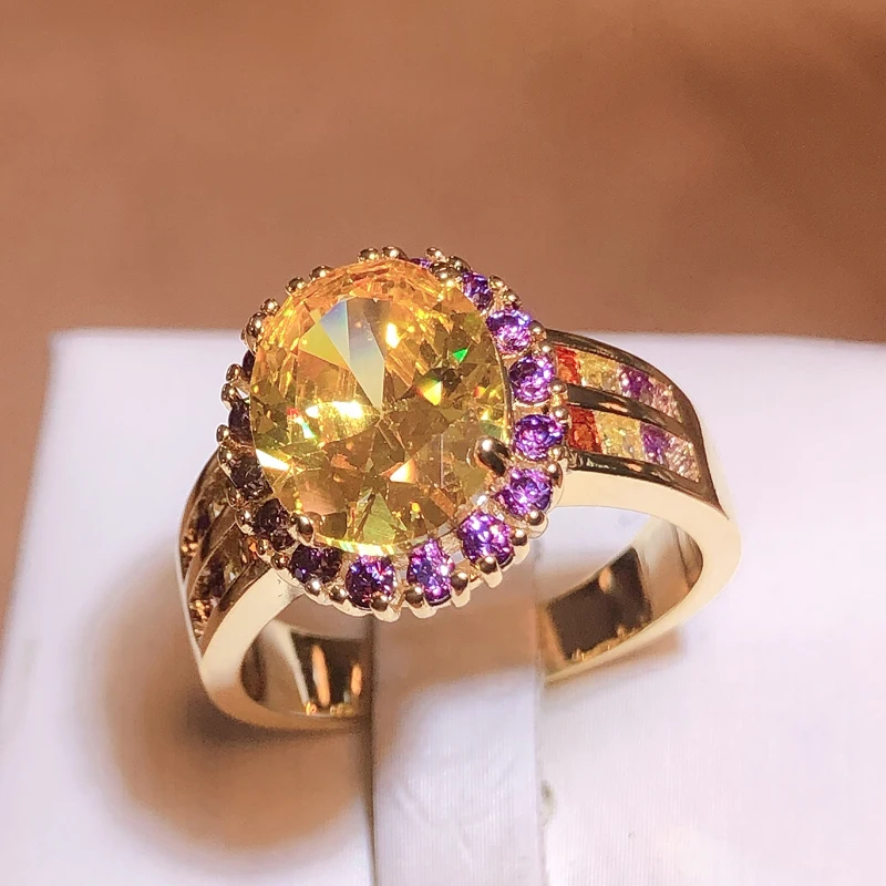 Trendy Citrine Ring for Women Geometry 925 Stamp Fine Jewelry with Oval Gemstones Blue Yellow Pink Zircon Rings Party