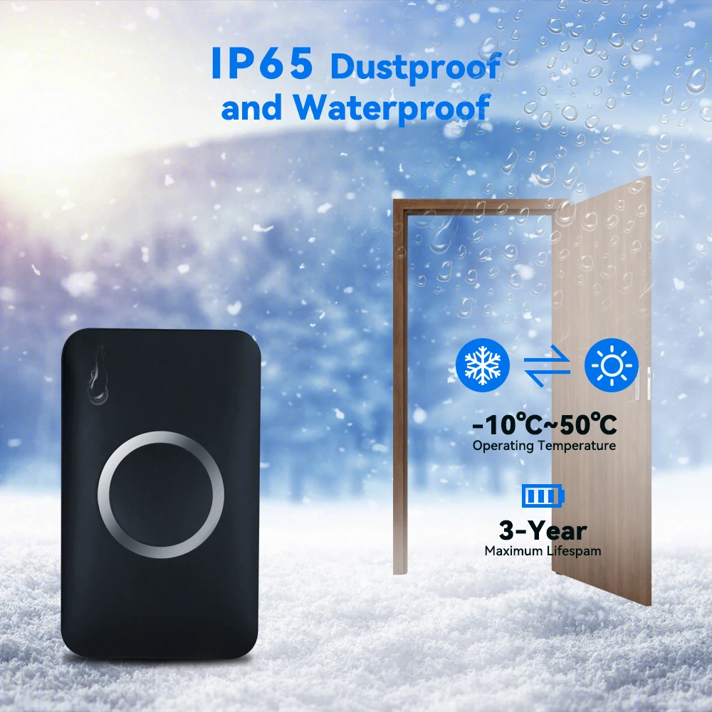 Meian Wireless Door Bell, Welcome Chime, 300M Long-range Remote LED Flash Doorbell, Security Alarm, Waterproof, 60 Songs