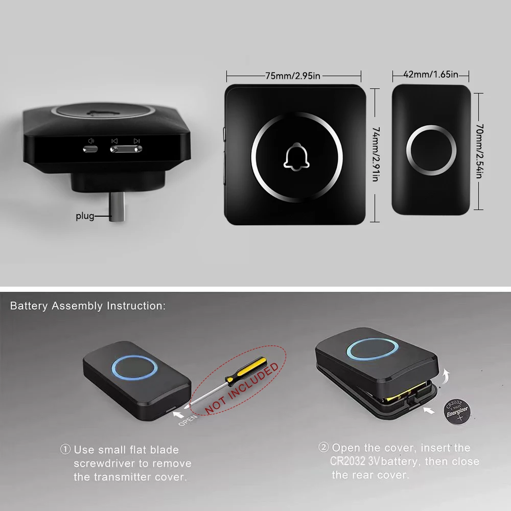 Meian Wireless Door Bell, Welcome Chime, 300M Long-range Remote LED Flash Doorbell, Security Alarm, Waterproof, 60 Songs