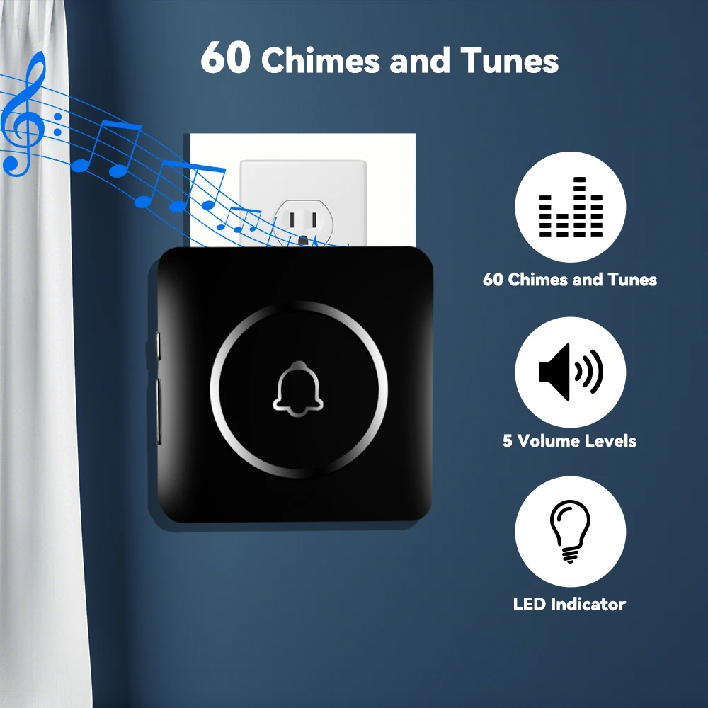 Meian Wireless Door Bell, Welcome Chime, 300M Long-range Remote LED Flash Doorbell, Security Alarm, Waterproof, 60 Songs
