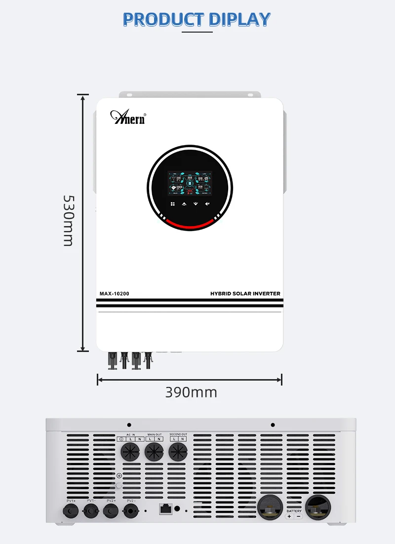 Hybrid Solar Inverter 1KW 3KW 4.2KW 6.2KW 10.2KW Build-in Mppt Controller 500VDC PV Input 230VAC 12V 24V 48V Pure Sine Wave