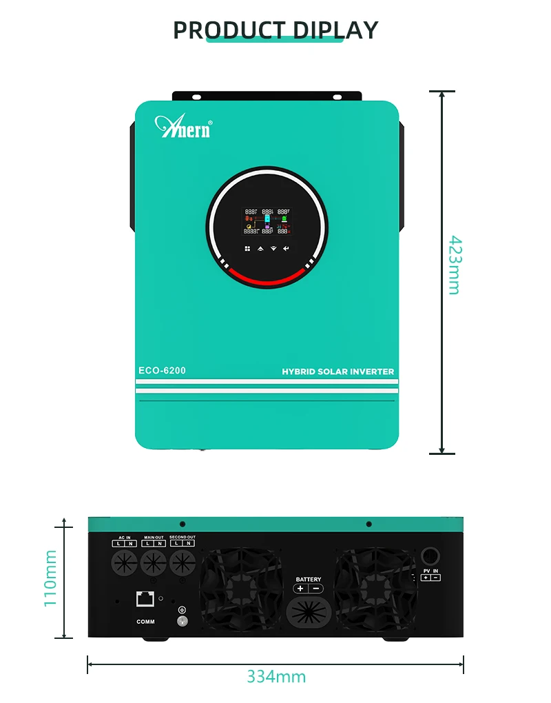 Hybrid Solar Inverter 1KW 3KW 4.2KW 6.2KW 10.2KW Build-in Mppt Controller 500VDC PV Input 230VAC 12V 24V 48V Pure Sine Wave