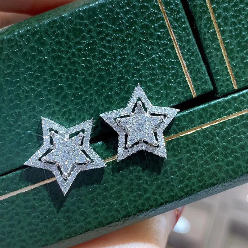 Huitan Brilliant Crystal Star Earrings Women Full Paved White Cubic Zirconia Simple Stylish Earring Versatile Fashion Jewelry