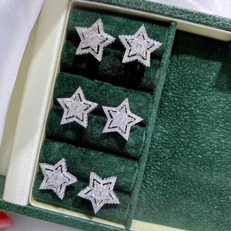 Huitan Brilliant Crystal Star Earrings Women Full Paved White Cubic Zirconia Simple Stylish Earring Versatile Fashion Jewelry