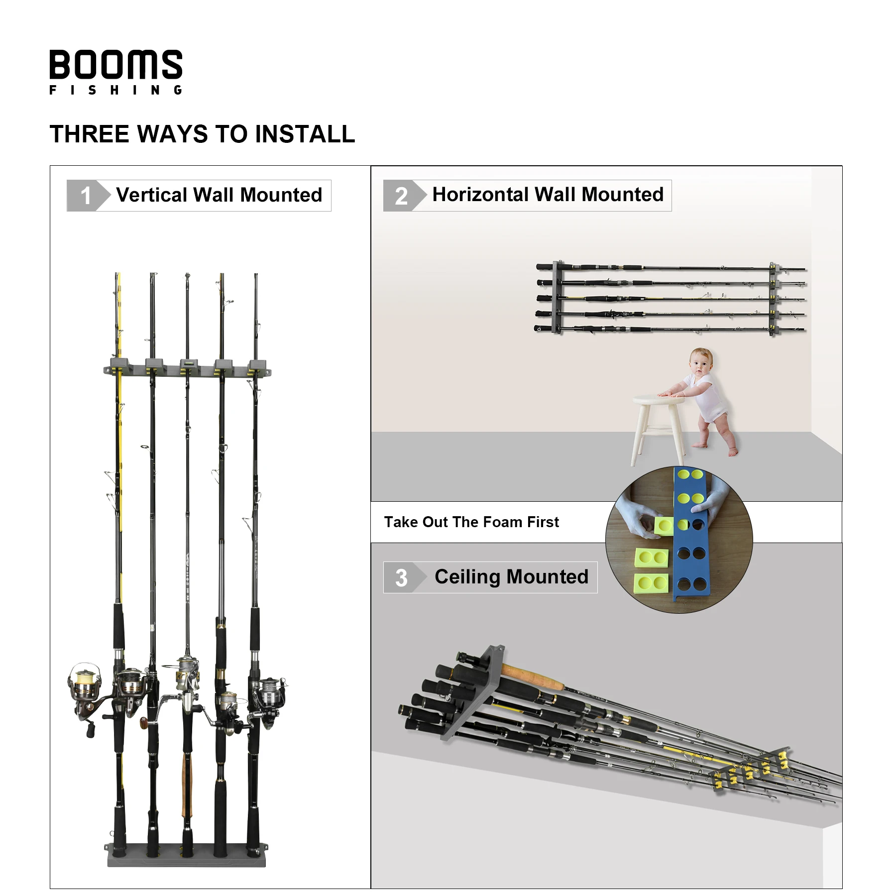Booms Fishing WV4 Fishing Rod Holders Vertical Wall Rod Rack Store Up to 10 Rods For Fishing Pole Holder Storage Tools 4 Colors