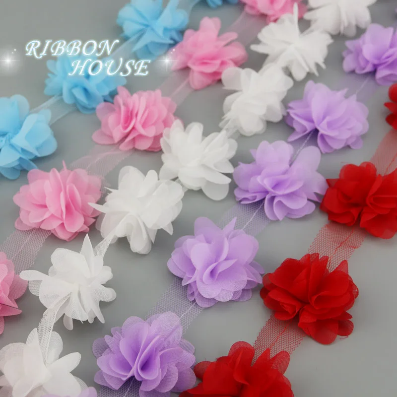(60 pieces/lot) pink petal Chiffon lace fabric Webbing Decoration Love gift ribbons crafts 50mm width