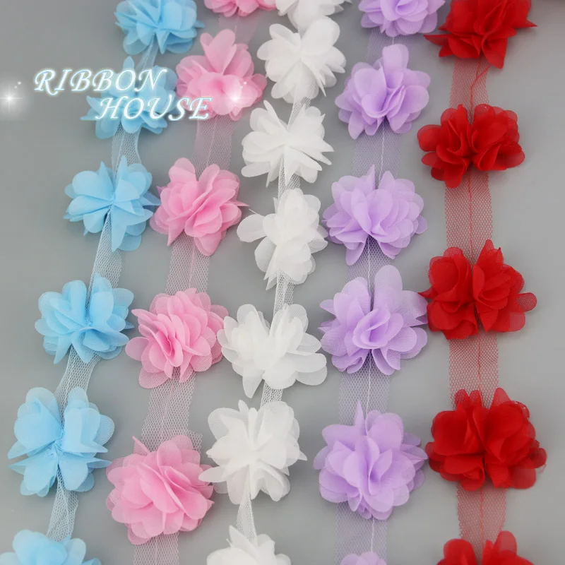 (60 pieces/lot) pink petal Chiffon lace fabric Webbing Decoration Love gift ribbons crafts 50mm width