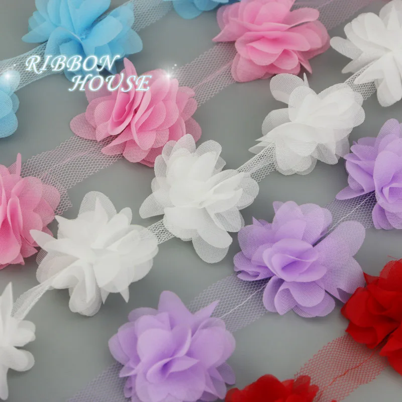 (60 pieces/lot) pink petal Chiffon lace fabric Webbing Decoration Love gift ribbons crafts 50mm width