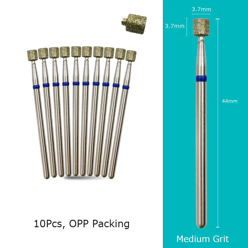 HYTOOS 10pcs/Pack Russian Diamond Nail Drill Bit 3.7*3.7mm Barrel Manicure Cuticle Burr Electric Drills Accessories Supplier