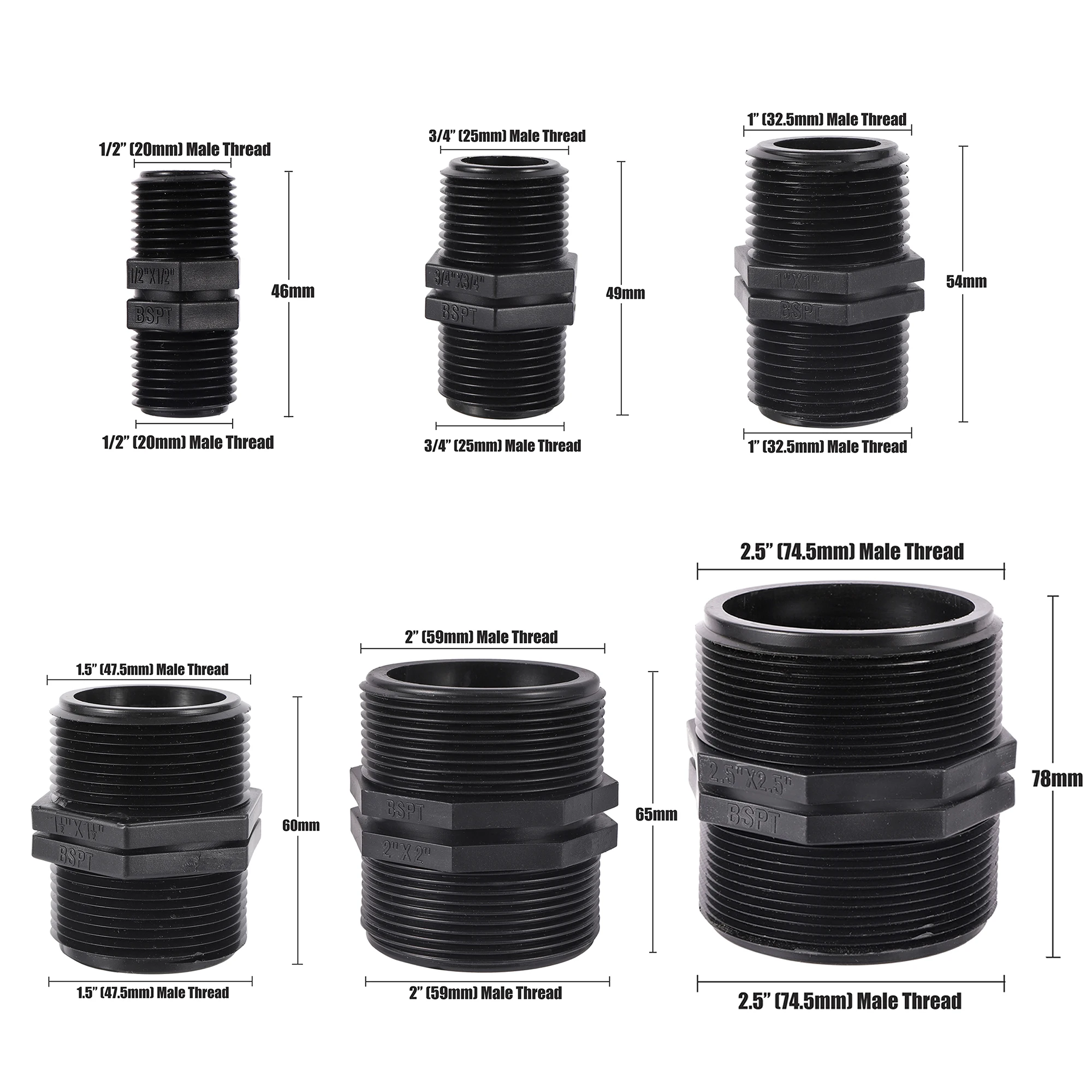 1/2"3/4" 1" 1.5" 2" 2.5 Inch BSP Male Thread Hex Nipple Union PVC Pipe Fitting Coupler Adapter Water Connector Equal Dia Joints