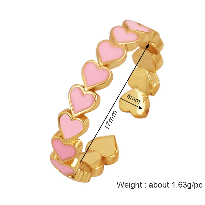 Love Heart Shape 18K Gold Plated Finger Ring,Colourful Enamel Coated Zircon Open Adjustable Rings Jewelry Findings Supplies P34