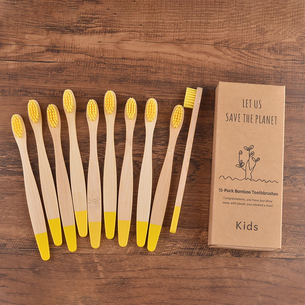 Children 10 Pieces Colorful Bamboo Toothbrush Nylon Bristle Eco Paint Toothbrush Kids Arosse a Dent Bambou Vegan Tooth Dental