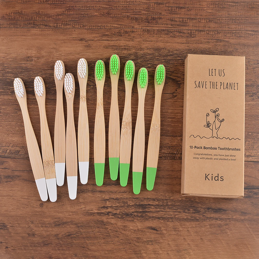Children 10 Pieces Colorful Bamboo Toothbrush Nylon Bristle Eco Paint Toothbrush Kids Arosse a Dent Bambou Vegan Tooth Dental