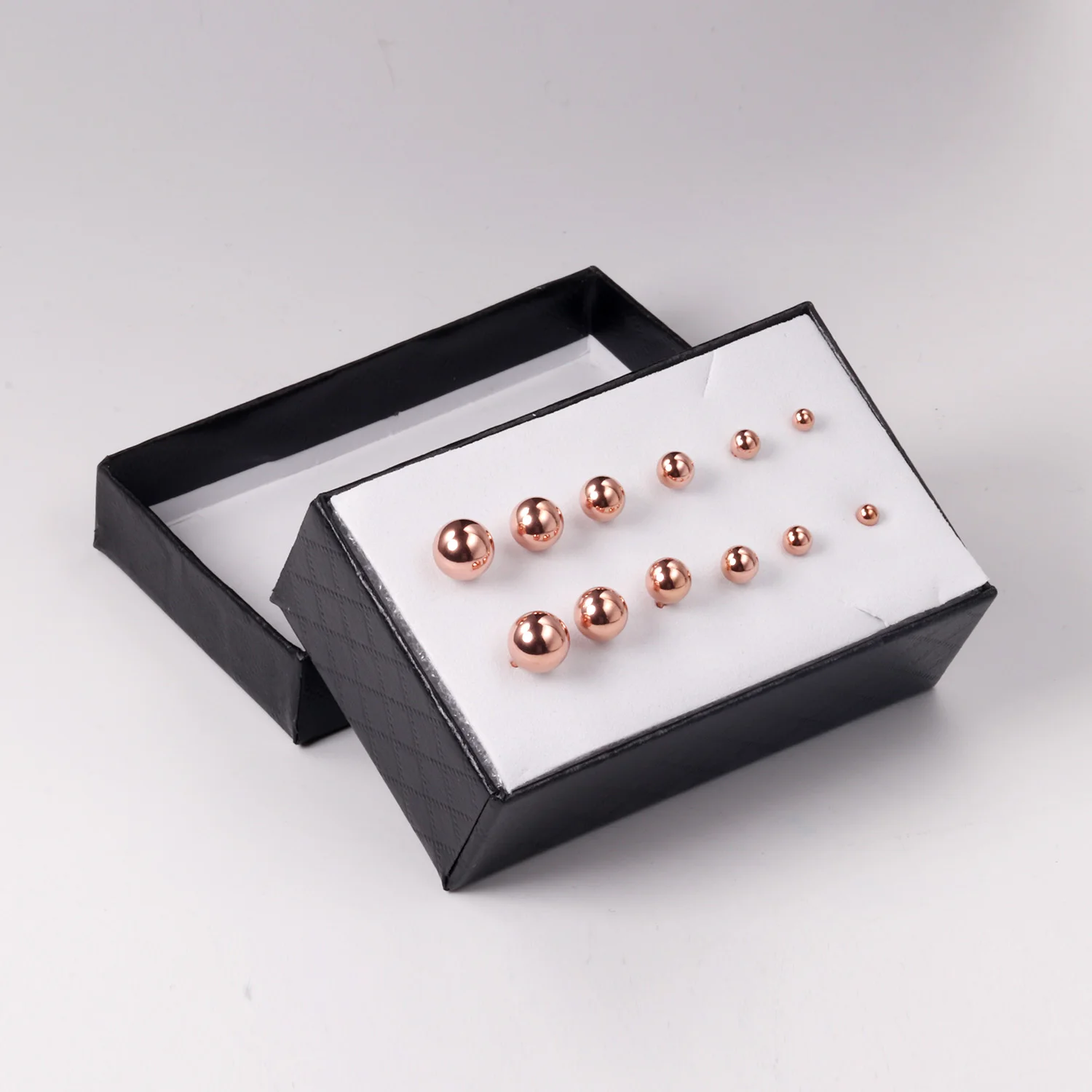 6 Pairs/Box Fashion Ball Earrings Set Mixed Size 316L Stainless Steel Anti-allergy Punk Ear Stud For Gift Jewelry Accessories