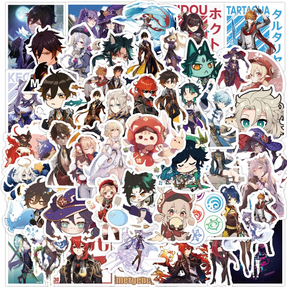 50/100pcs Cute Game Genshin Impact Stickers Cartoon Decals DIY Laptop Phone Case Car Waterproof Cool Anime Kids Sticker Toys