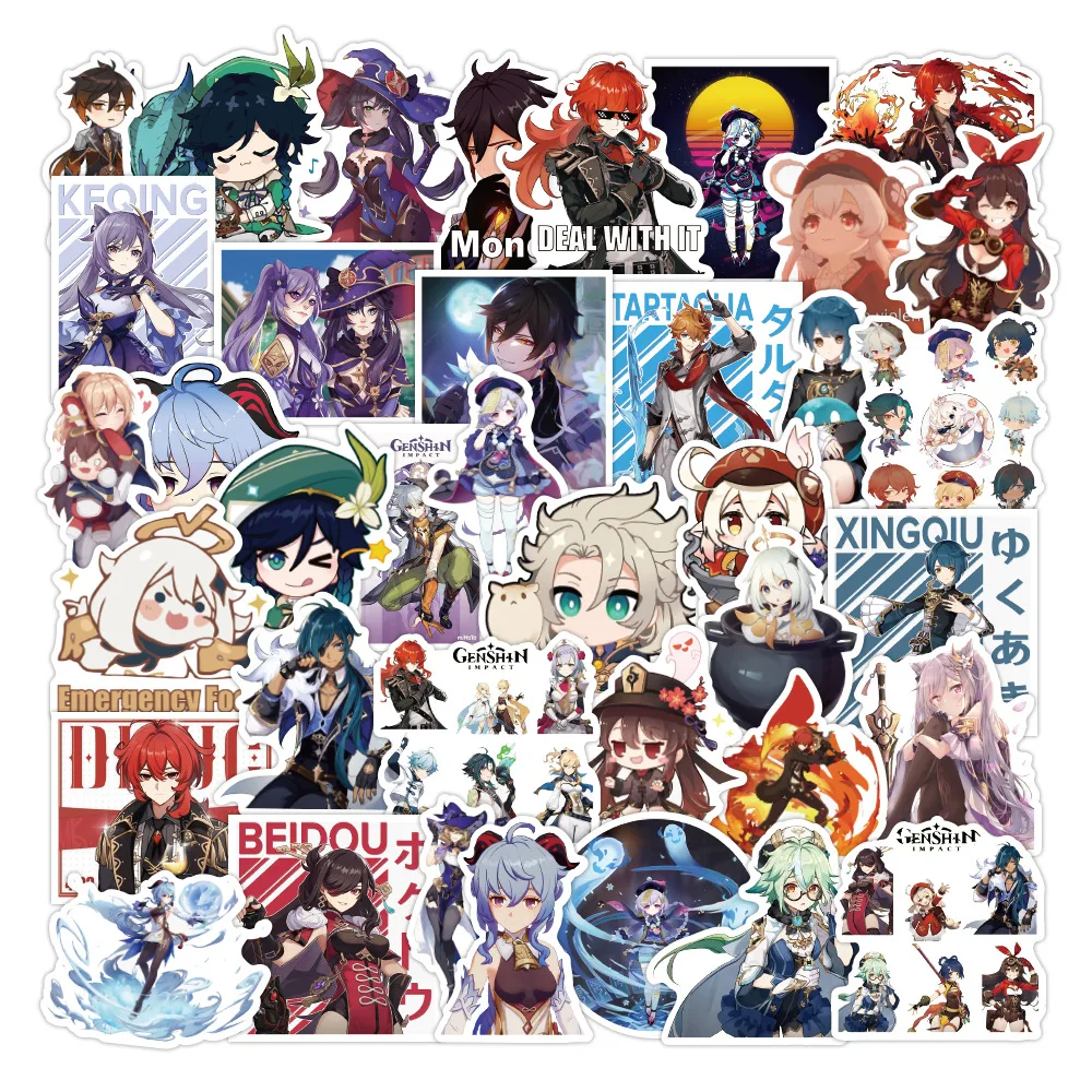 50/100pcs Cute Game Genshin Impact Stickers Cartoon Decals DIY Laptop Phone Case Car Waterproof Cool Anime Kids Sticker Toys
