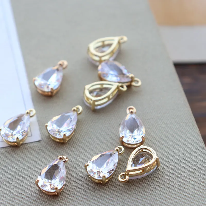 Copper Zircon Water Drop Crystal zircon Charms Pendant 10pcs/lot For DIY Jewelry Making Accessories