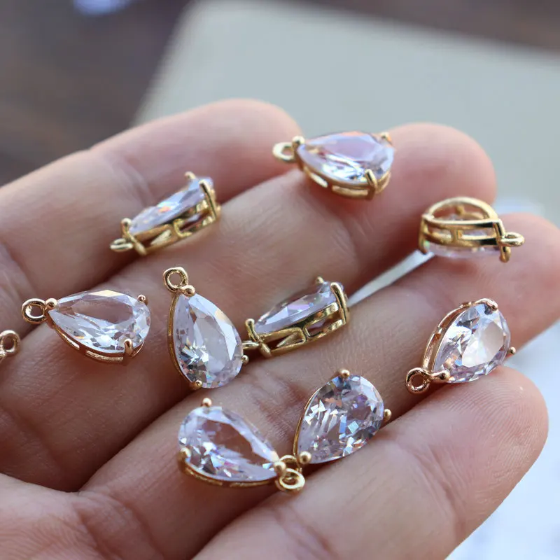 Copper Zircon Water Drop Crystal zircon Charms Pendant 10pcs/lot For DIY Jewelry Making Accessories