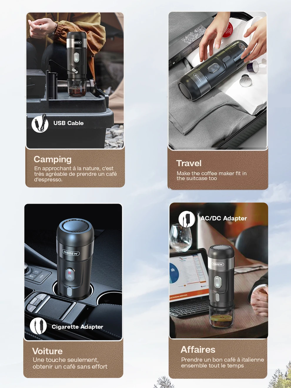 HiBREW Portable Coffee Machine for Car & Home,DC12V Expresso Coffee Maker Fit Nexpresso Dolce Pod Capsule Coffee Powder H4A NEW
