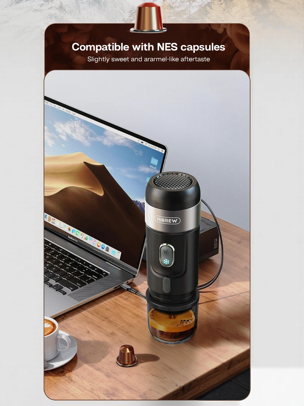 HiBREW Portable Coffee Machine for Car & Home,DC12V Expresso Coffee Maker Fit Nexpresso Dolce Pod Capsule Coffee Powder H4A NEW