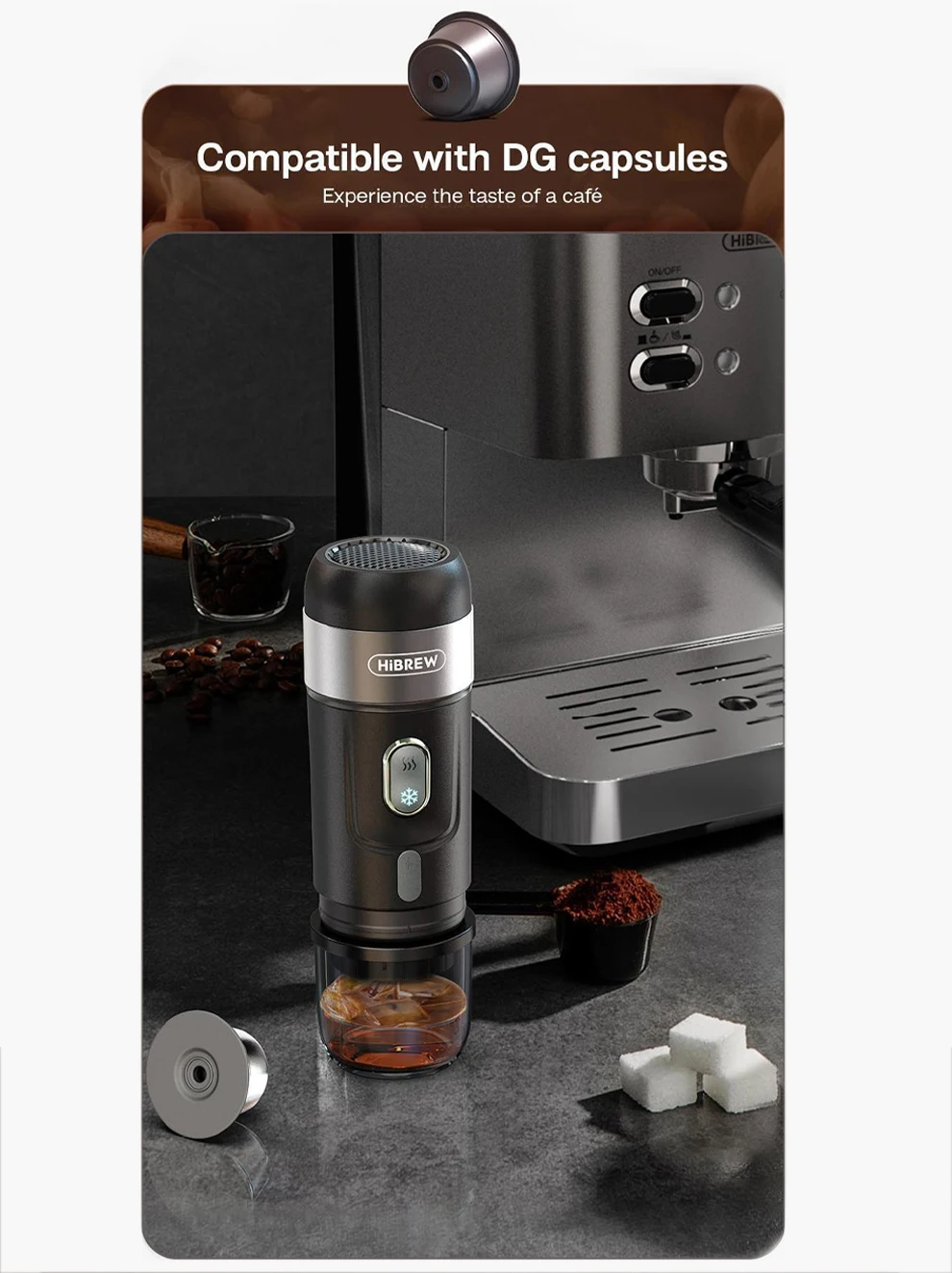 HiBREW Portable Coffee Machine for Car & Home,DC12V Expresso Coffee Maker Fit Nexpresso Dolce Pod Capsule Coffee Powder H4A NEW