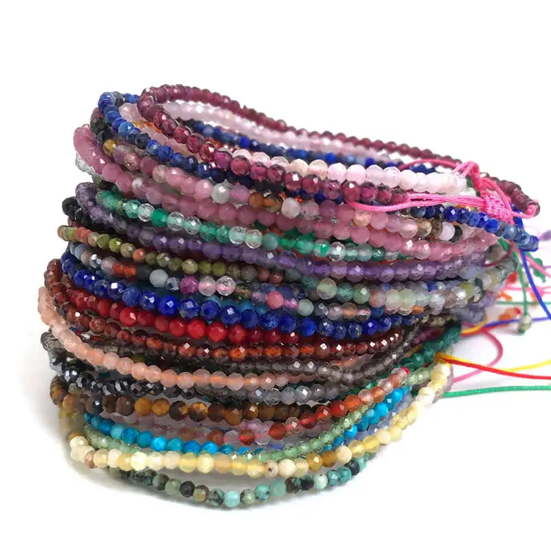 Faceted Gemstones 2-3mm Beads Hand Woven Adjustable Bracelet Crystal Quartz Agate Amazon Choker Men Female Jewelry Party Gift