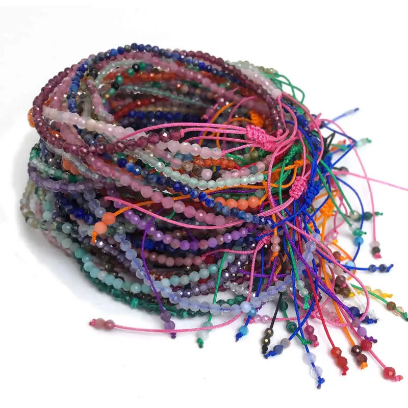 Faceted Gemstones 2-3mm Beads Hand Woven Adjustable Bracelet Crystal Quartz Agate Amazon Choker Men Female Jewelry Party Gift