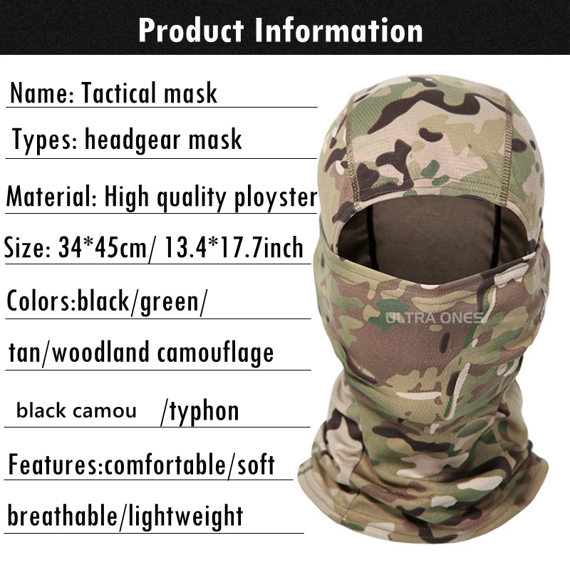 Tactical Camouflage Balaclava Full Face Mask Outdoor Hunting Bicycle Cycling Bandana Neck Gaiter Combat Airsoft Cap