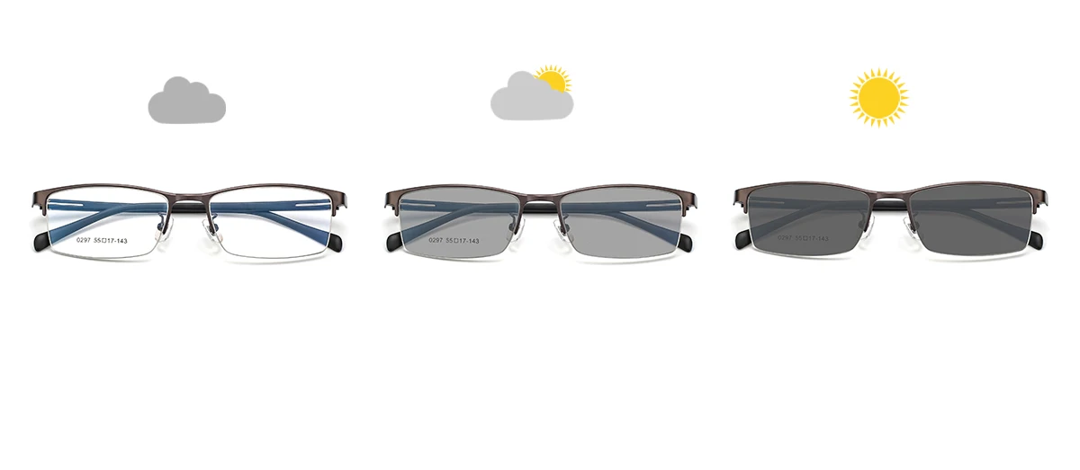 New Sun Photochromic Myopia Eyeglasses Optical Men student Finished Myopia Eyewear prescription Glasses Frame Half Rim -1.0 -4.0