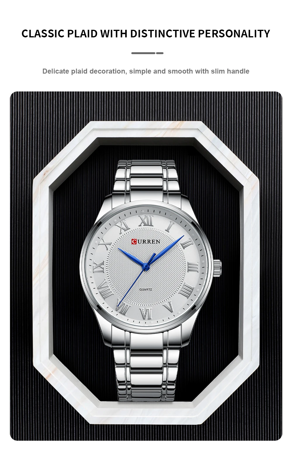 CURREN Classic Casual Watch for Men with Stainless Steel Band Simple Quartz Wristwatches for Business Man with Box