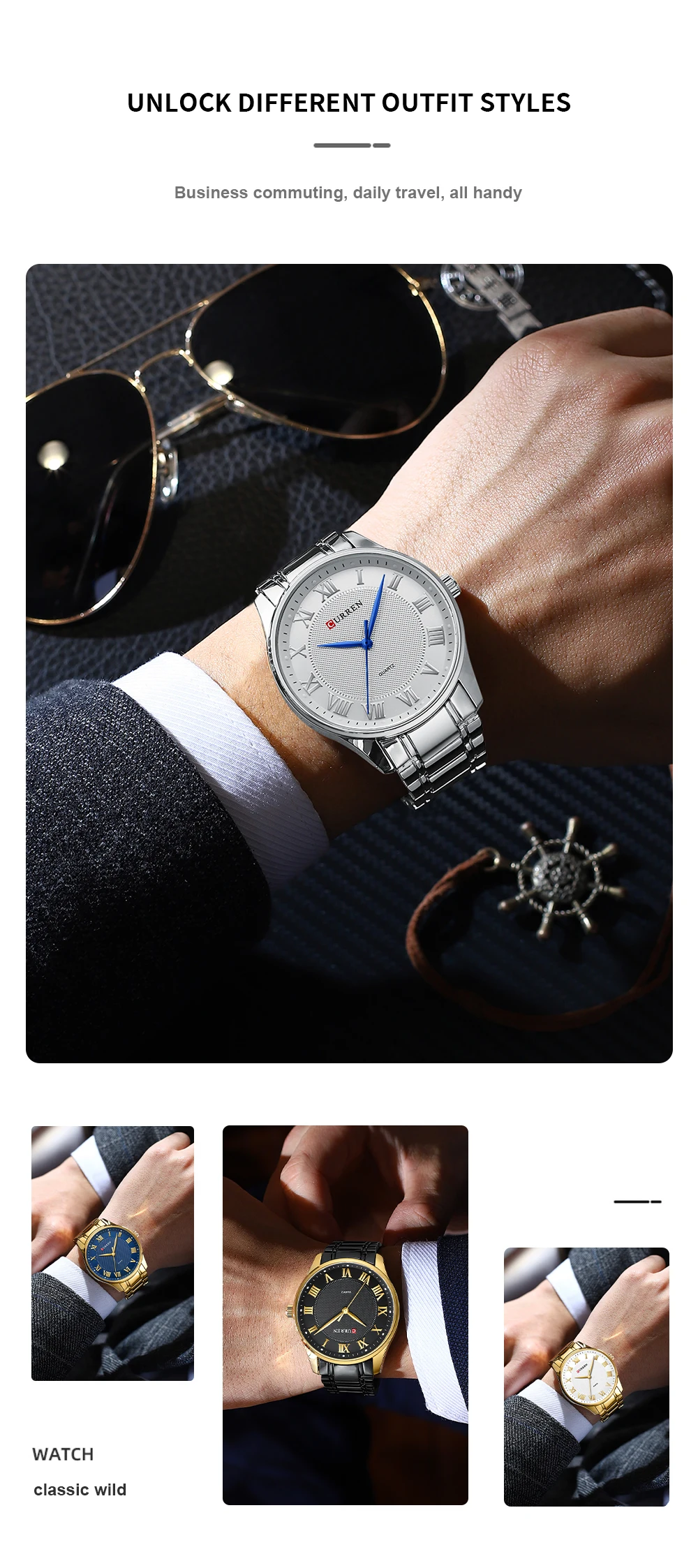 CURREN Classic Casual Watch for Men with Stainless Steel Band Simple Quartz Wristwatches for Business Man with Box