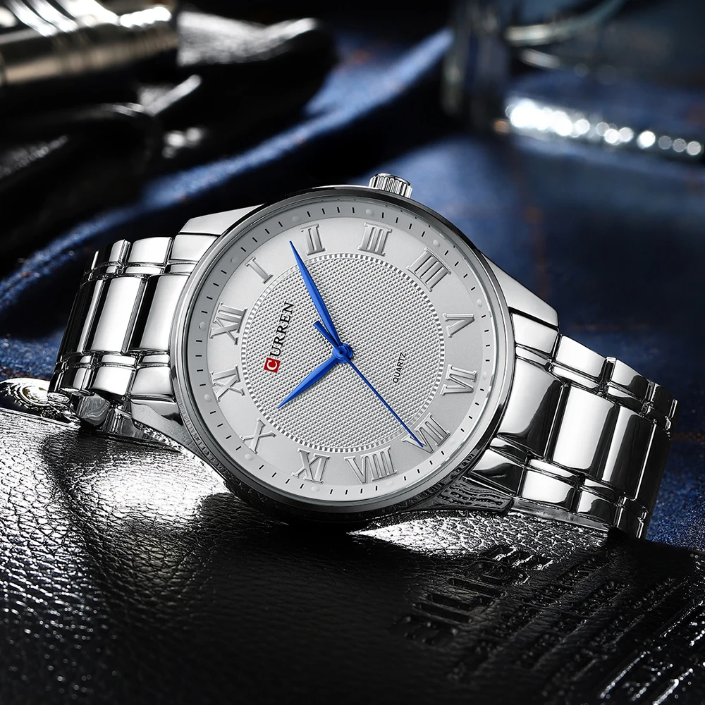 CURREN Classic Casual Watch for Men with Stainless Steel Band Simple Quartz Wristwatches for Business Man with Box