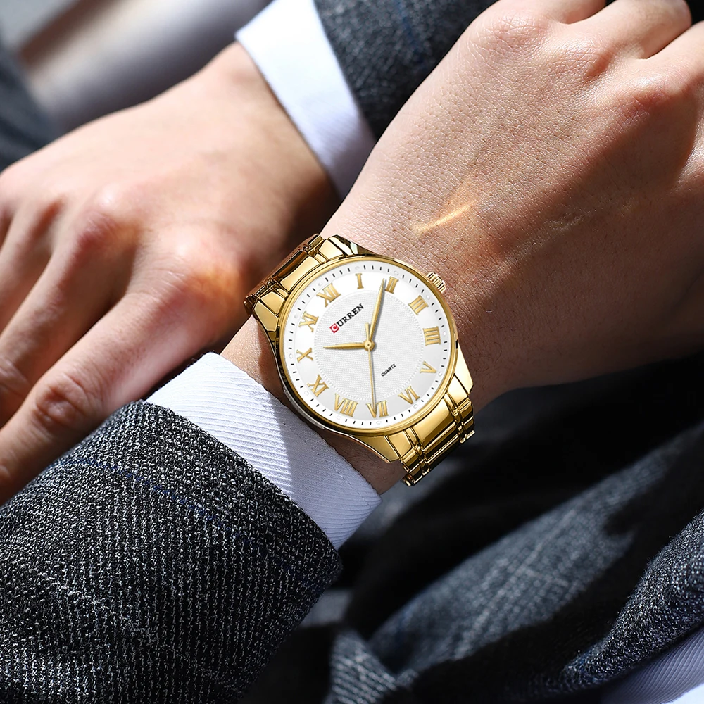 CURREN Classic Casual Watch for Men with Stainless Steel Band Simple Quartz Wristwatches for Business Man with Box