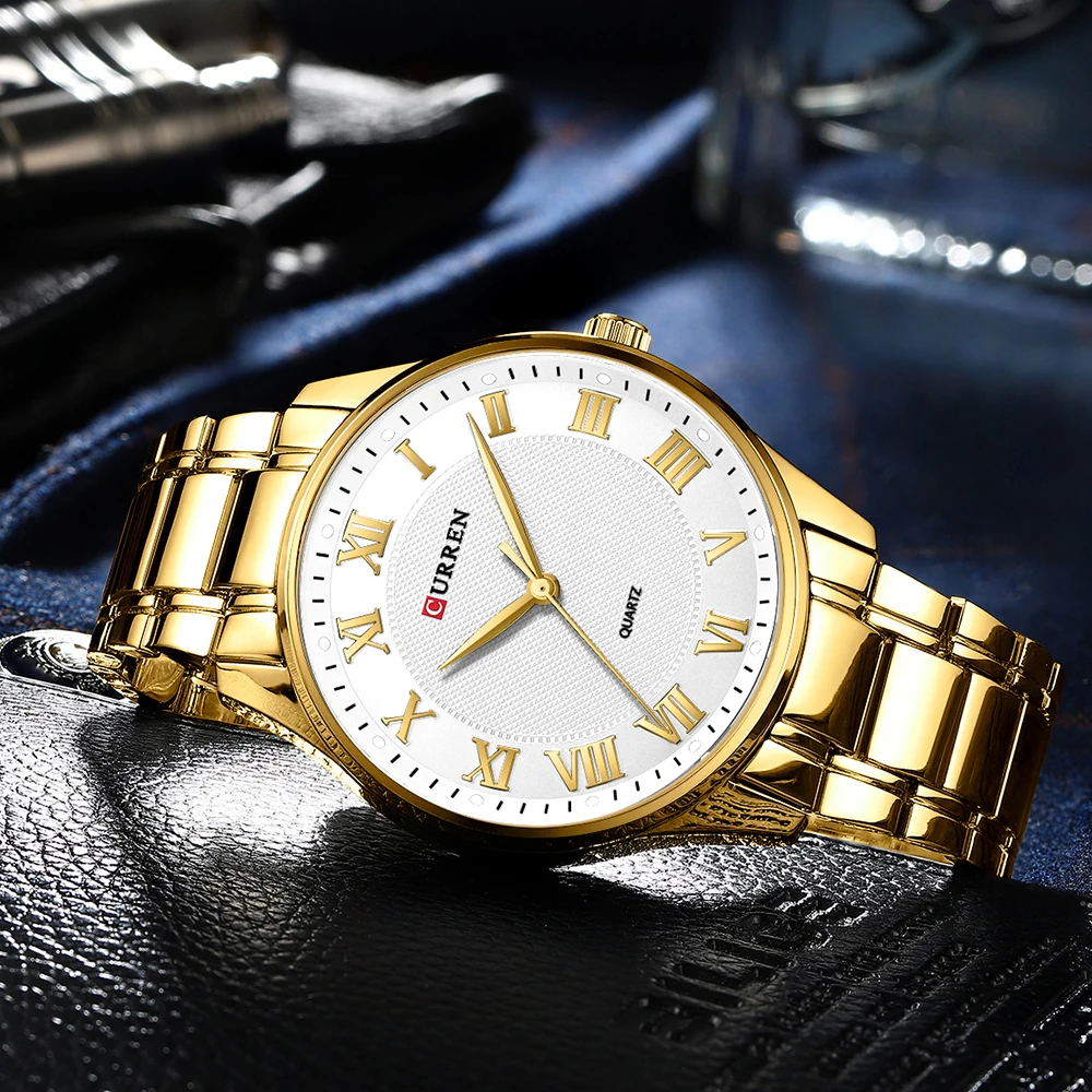 CURREN Classic Casual Watch for Men with Stainless Steel Band Simple Quartz Wristwatches for Business Man with Box