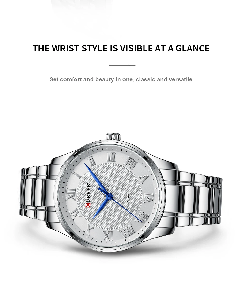 CURREN Classic Casual Watch for Men with Stainless Steel Band Simple Quartz Wristwatches for Business Man with Box