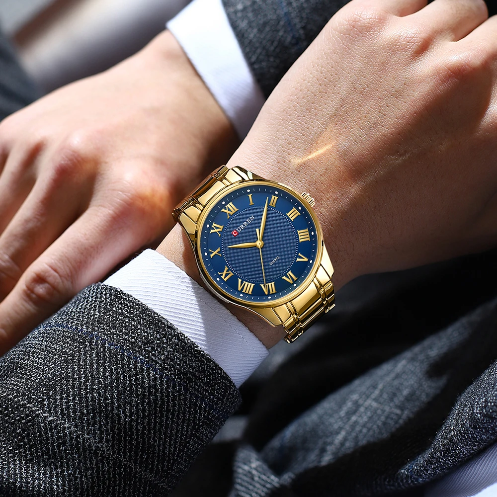CURREN Classic Casual Watch for Men with Stainless Steel Band Simple Quartz Wristwatches for Business Man with Box
