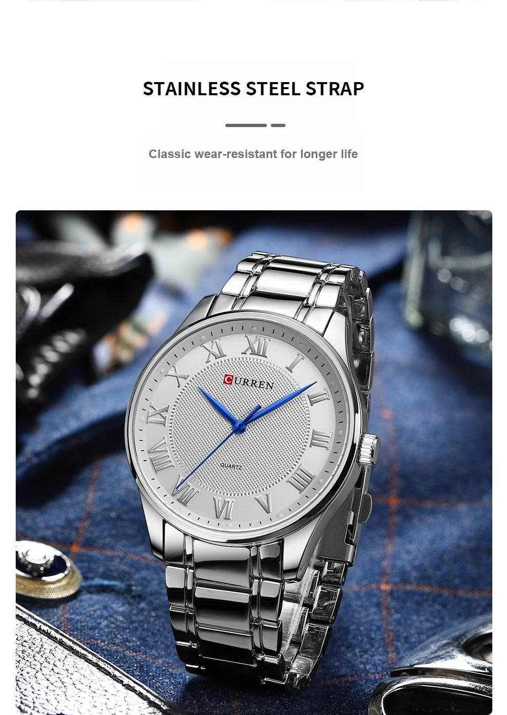 CURREN Classic Casual Watch for Men with Stainless Steel Band Simple Quartz Wristwatches for Business Man with Box