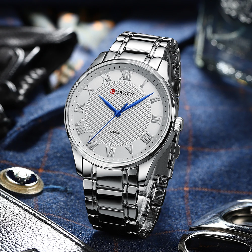 CURREN Classic Casual Watch for Men with Stainless Steel Band Simple Quartz Wristwatches for Business Man with Box