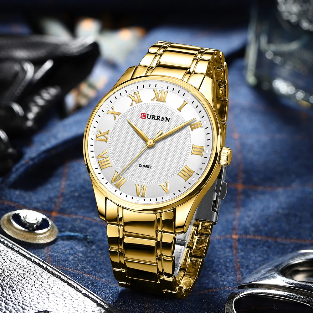 CURREN Classic Casual Watch for Men with Stainless Steel Band Simple Quartz Wristwatches for Business Man with Box