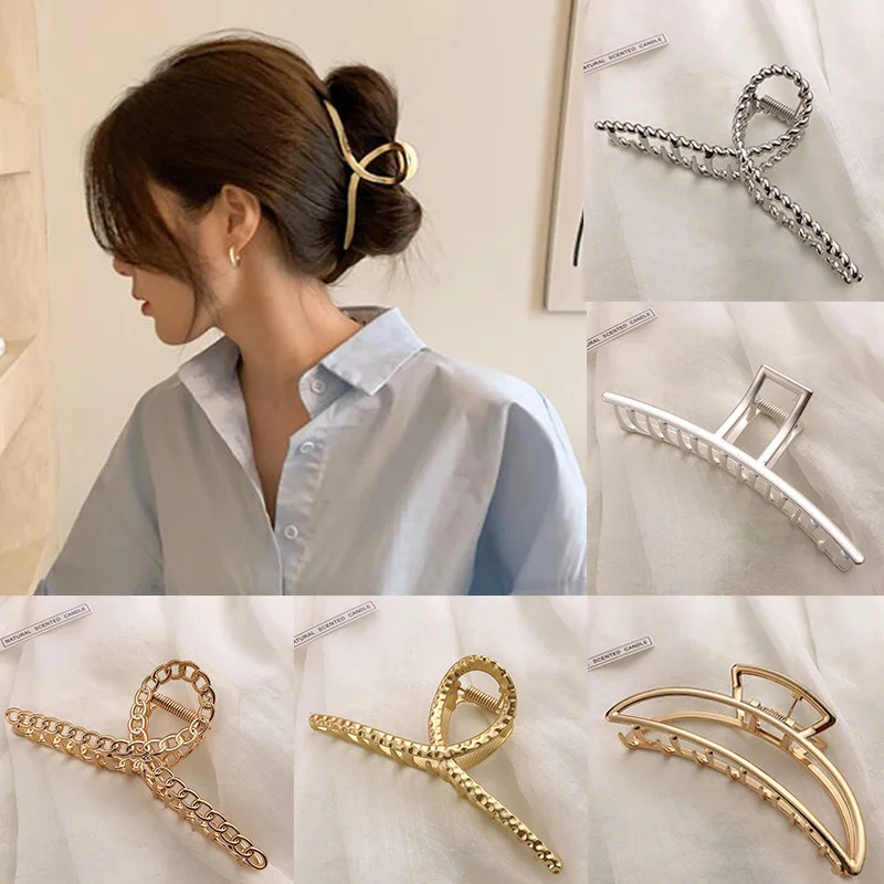 Simple Metal Geometric Hair Claw Clips Elegant Geometric Hair Accessories Cross Crab Bath Clip For Women Fashion Girl Headwear