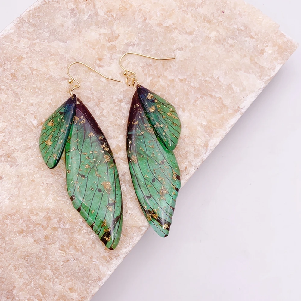 Minar Fantasy Rose Red Blue Green Color Resin Simulation Wings Long Drop Earrings for Women Rhinestone Flake Butterfly Earring