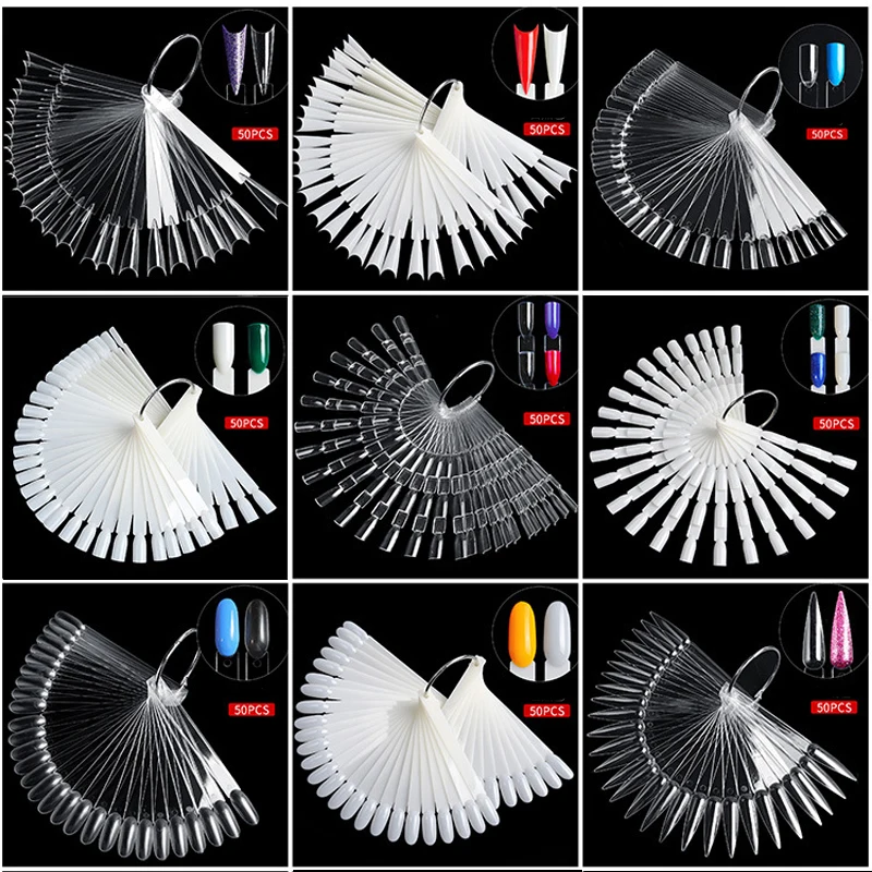 Nail Display Sticks Clear Natural Colors Nail Swatch Chart With Ring False Nail Tips Gel Polish Practice Display for Nail Art