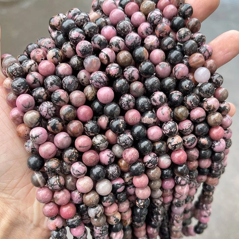 Natural Black Lace Rhodonite Beads Round Loose Beads 15" Strand 4 6 8 10 12 MM Pick Size For Jewelry Making Bracelet Necklace