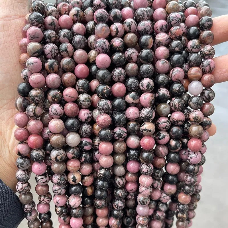 Natural Black Lace Rhodonite Beads Round Loose Beads 15" Strand 4 6 8 10 12 MM Pick Size For Jewelry Making Bracelet Necklace