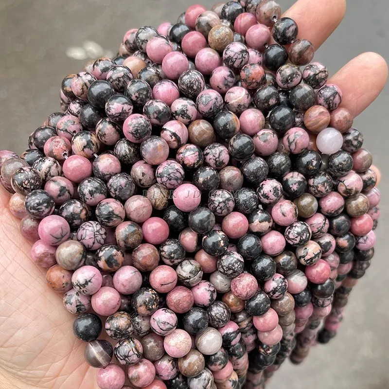 Natural Black Lace Rhodonite Beads Round Loose Beads 15" Strand 4 6 8 10 12 MM Pick Size For Jewelry Making Bracelet Necklace