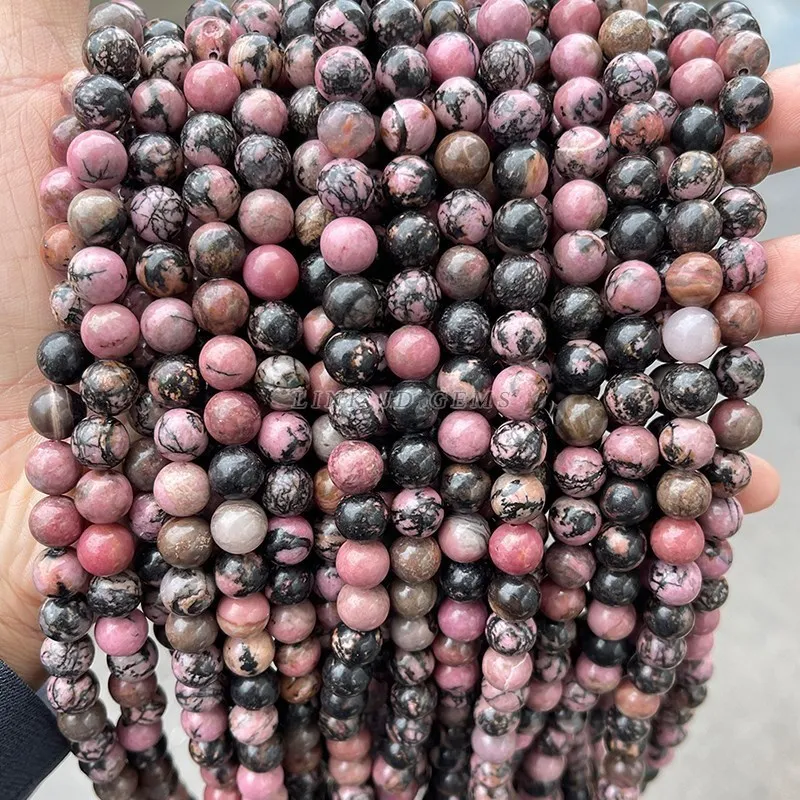 Natural Black Lace Rhodonite Beads Round Loose Beads 15" Strand 4 6 8 10 12 MM Pick Size For Jewelry Making Bracelet Necklace