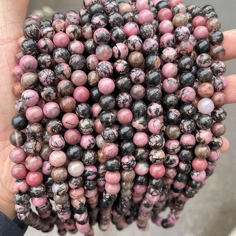 Natural Black Lace Rhodonite Beads Round Loose Beads 15" Strand 4 6 8 10 12 MM Pick Size For Jewelry Making Bracelet Necklace