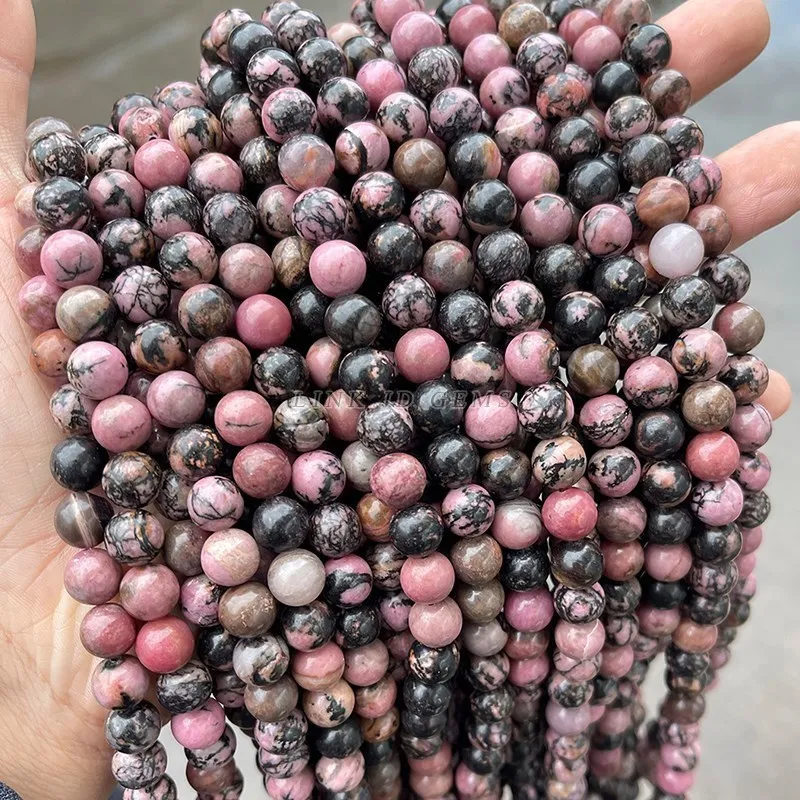 Natural Black Lace Rhodonite Beads Round Loose Beads 15" Strand 4 6 8 10 12 MM Pick Size For Jewelry Making Bracelet Necklace