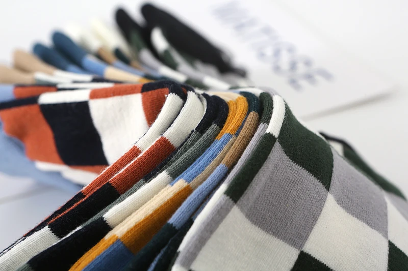 5Pair-pack New Men's Socks Colorful Grid Sock Casual Business High Quality Happy Combed Cotton Socks Fashion Gentleman Socks Men