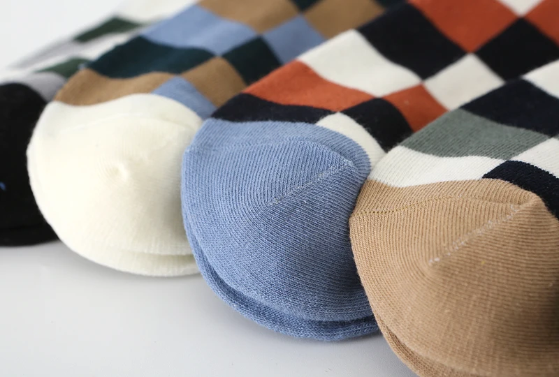 5Pair-pack New Men's Socks Colorful Grid Sock Casual Business High Quality Happy Combed Cotton Socks Fashion Gentleman Socks Men